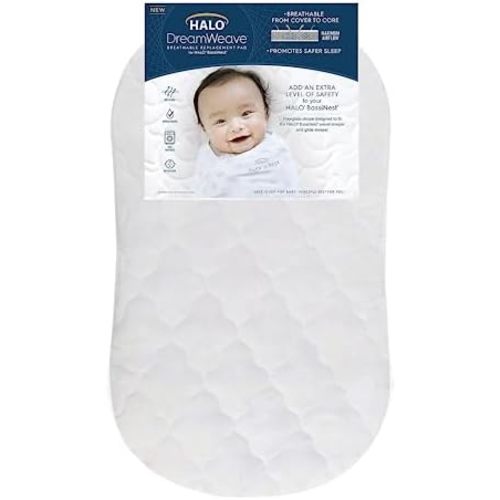 HALO DreamWeave Breathable Mesh BassiNest Pad – 100% Washable Cover and Core – Hypoallergenic, Non-Toxic Materials