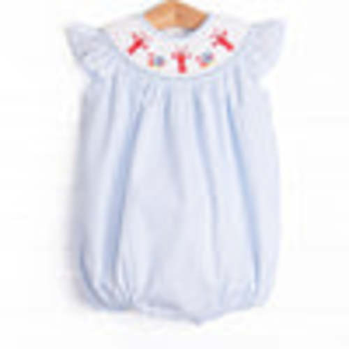 Maine-land Lobster Smocked Bubble, Blue Seersucker – Stitchy Fish
