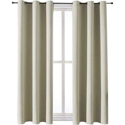 ChrisDowa Grommet Room Darkening Curtains for Bedroom and Living Room - 2 Panels Set Thermal Insulated Blackout Curtains (Beige, 42W x 63L)