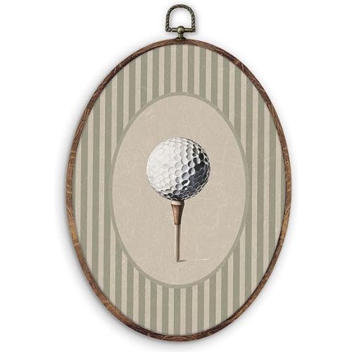 DILSJ Vintage Golf Ball Nursery Oval Wall Art Decor, Boys Room Canvas Wall Art Framed, Green Striped Sports Hanging Decorations for Kids Toddler Boy Nursery Bedroom Playroom Sports Room, 8.5x11 Inch