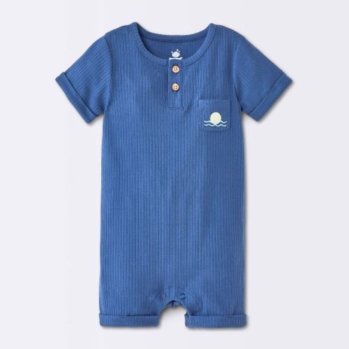 Baby Boys' Sun and Wave Graphic Pocket Henley Short Sleeve Romper - Cloud Island™ Blue 6-9M