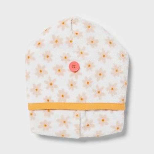 Kids' Hair Towel White Floral - Pillowfort™: Extra Lightweight Cotton Terry, Machine Washable, 9"x23"