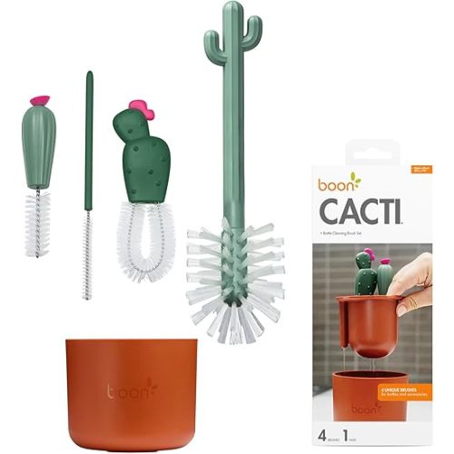 Boon Cacti Bottle Cleaning Brush Set, Terracotta , 4 Piece Set