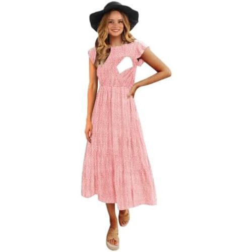 CzzzyL Womens Flutter Short Sleeve Tiered Nursing Dress for Breastfeeding