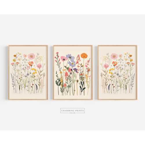 Pastel Floral Nursery Art Print set of 3 PRINTED Wildflower Wall art Floral Art girl nursery floral all over print pastel nursery art SG4-A3