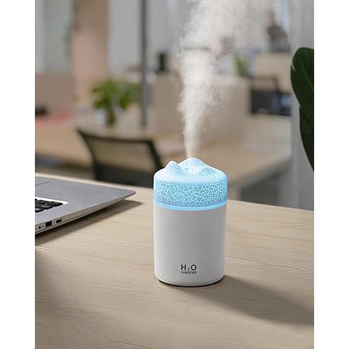 Portable Mini Humidifier, Colorful Volcanic Texture, 300mL Cool Mist Humidifier, USB Powered, Auto Shut-Off. Perfect for Bedroom, Office & Car.