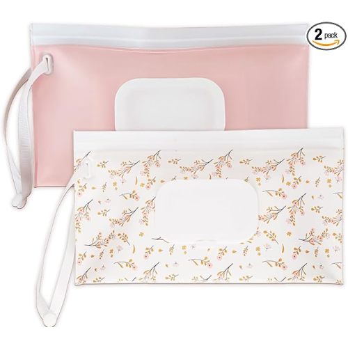 Baby wipes dispenser，portable baby wipes holder for outdoor, Refillable baby wipes container, on the go wet wipe pouch for travel, resuable wipes dispenser for hiking (pink)
