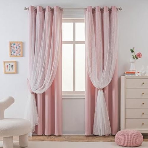 MYSKY HOME Pink Blackout Curtains for Girls Bedroom 72 Inches Long,2 Panels