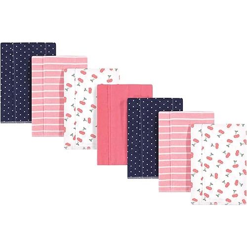 Hudson Baby Unisex Baby Cotton Flannel Burp Cloths, Cherry, One Size