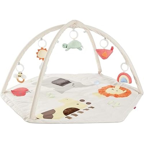 Skip Hop Baby Play Gym 3-in-1 Sensory Tummy Time Activity Mat with 17+ Skill-Building Developmental Activities, 14 Animals & Shapes, 5 Hanging Toys and Crocodile Mirror, Geometric Wonders, Age 0-2y