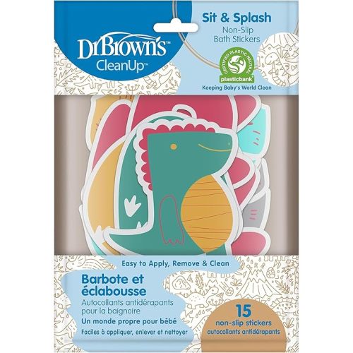 Dr. Brown's CleanUp Sit & Splash Non-Slip Bath Stickers, Dinosaur Theme, Bathtub Safety Anti-Slip Adhesive Decals for Kids, 6m+, BPA Free