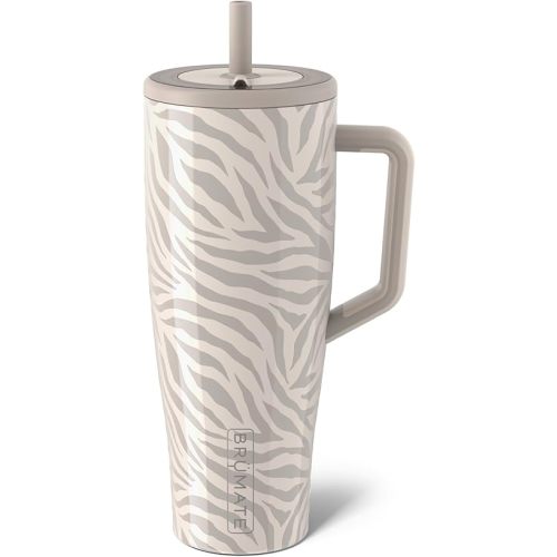 BrüMate Era 40 oz Tumbler with Handle and Straw | 100% Leakproof Insulated Tumbler with Lid and Straw | Made of Stainless Steel | Cup Holder Friendly Base | 40oz (Zebra)