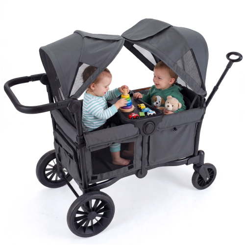SACVON Baby Stroller Wagon for 2 Kids, Ventilated Canopy, Removable Seats, Gray