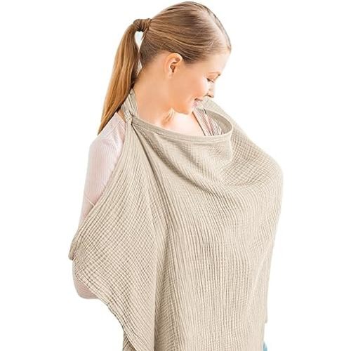 Konssy Muslin Nursing Cover for Baby Breastfeeding, Breathable 100% Cotton Breastfeeding Cover with Rigid Hoop for Mother Nursing Apron, Multi-use Carseat Canopy