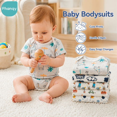 Phanqy 5Pcs Baby Multi-Print Bodysuit Onesie Cotton Infant Jumper Cute Clothes Newborn
