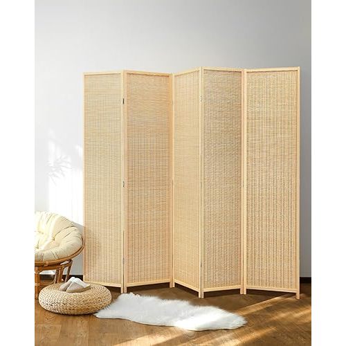 JOSTYLE Bamboo Room Divider, 5-Panel Folding Privacy Screen, 6 ft. Tall