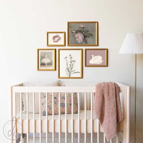 Vintage Floral Girls Nursery Wall Art | Ballet Swan Peony Gallery Prints | Botanical Baby Girl Bedroom Wall Decor | Pink Girl Room | G28