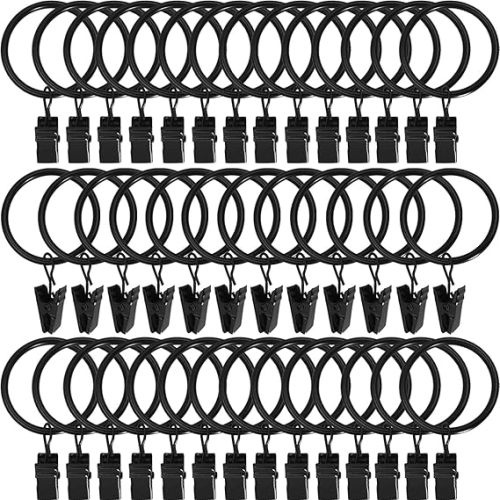 40 Pack Metal Curtain Rings with Clips, Drapery Clips Hooks, Decorative Curtain Rod Clips 1.5 in Interior Diameter, Vintage Black