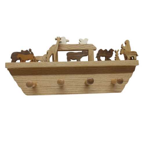 Noah's Ark Wall Hanging: Wooden Animal Decor with Shaker Pegs