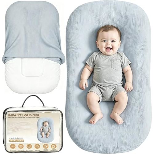 Infant Support Cushion, Extra Large Muslin Baby Lounger for Newborn 0-24M