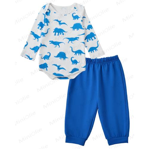 Toddler Baby Dinosaur Long Sleeve Snap Closure Romper Top Jogger Pants Set