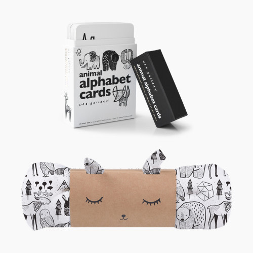 Wee Gallery Alphabet Cards & Organic Muslin Swaddle Bundle - Nordic Swaddle & Animal Alphabet Cards