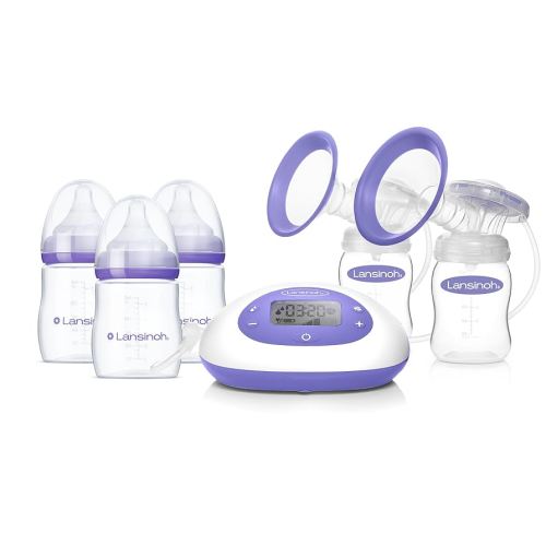 Lansinoh Oh Baby Newborn Essentials Kit – Signature Pro Double Electric Breast Pump with 25mm Flanges, 2 Feeding Bottles + 3 Count 5 oz Anti-Colic Baby Bottles with Slow Flow Silicone Nipples