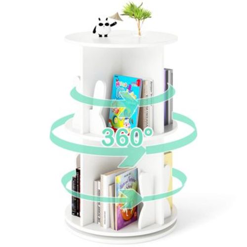 Costway Kids Rotating Bookshelf 2 Tier Freestanding 360° Revolving Display Storage Rack White