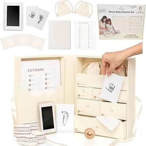 Estienne Large Light Yellow Modern Baby Keepsake Box - Memory Box for Baby Girl & Boy, Gift-Ready Keepsake Storage Box with Lids