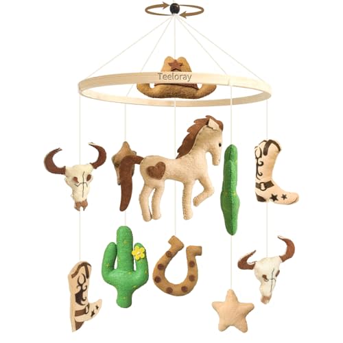 Teeloray Baby Mobile for Crib Western Cowboy Crib Mobile for Boys and Girls Handmade Western Baby Stuff Cowboy Nursery Decor for Infant Bedroom Vintage Cowgirl Room Decor Gender Neutral Newborn Gift