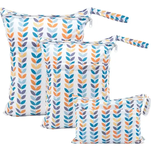 babygoal Wet Dry Bags for Baby Cloth Diapers, Washable Travel Bags, Beach, Pool, Gym Bag for Swimsuits & Wet Clothes with Two Zippered Pockets 3 Pack(S,M,L), 3SML03