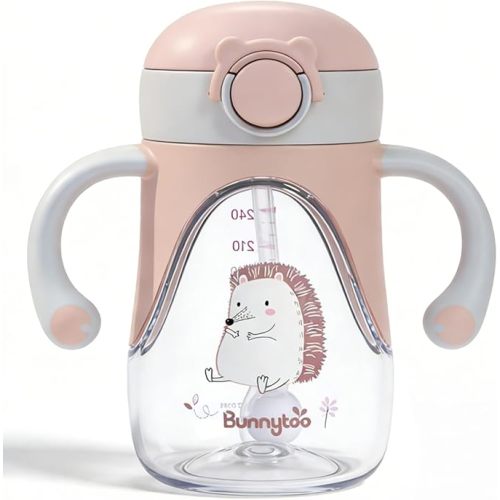Bunnytoo Weighted Straw Sippy Cup 1-3 Years Old, 8oz BPA-Free Tritan Baby Water Cup with Handles, Transition Training Drinking Cup for 12-36 Months Toddler (Apricot)