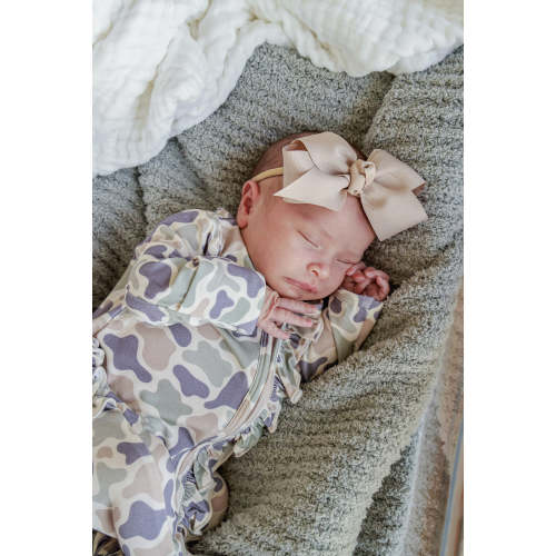 Ruffle Zipper Footie in Camo Cutie | Caden Lane
