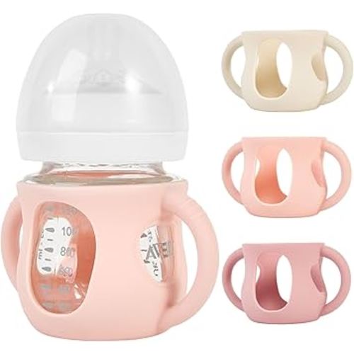 3 Pack Silicone Sleeves for Philips Avent Natural Glass Baby Bottles, Anti Breakage Baby Bottle Holder with Handle for Baby Girls, Compatible Philips Avent Glass Natural Baby Bottle, 4oz