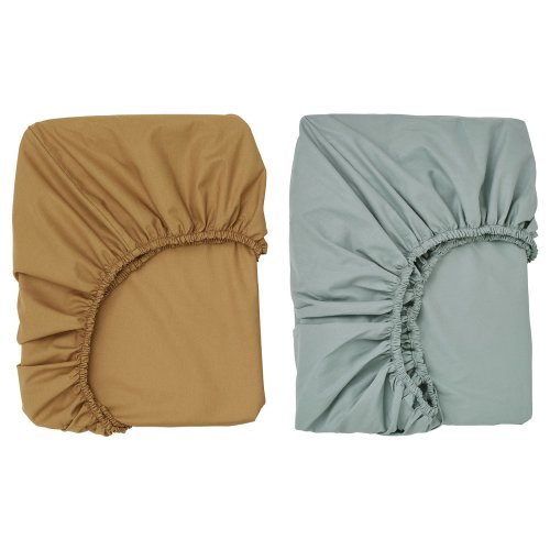 GULDVÄVARE Crib fitted sheet - dark yellow/blue 27 1/2x52 "