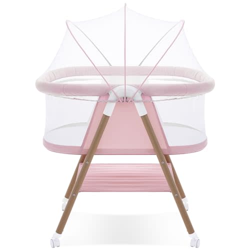 Baby bassinets,3 in1 Baby Crib, Sturdy, Portable & Easy to Assemble,Mosquito net and Portable Bag Included. (Pink)