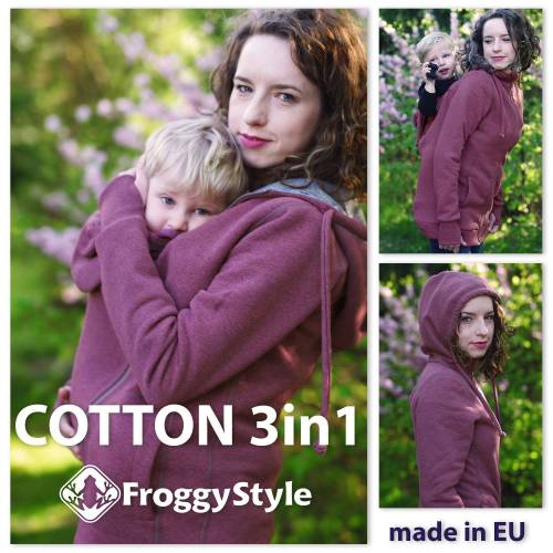 Front / Back 3in1 COTTON Babywearing jacket coat Maternity Multifunctional Kangaroo hoodie  carrying  FROGGY STYLE purple pink