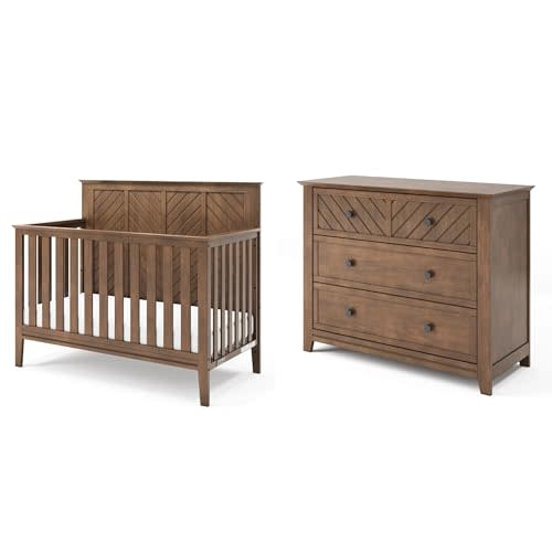 Child Craft Atwood Design 4-in-1 Convertible Baby Crib Nursery Furniture Set, Baby Bed and 3 Drawer Dresser, for Babies, Toddlers and Kids Bedroom (2 Piece - Cocoa Bean Brown)