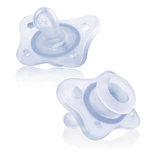 Chicco PhysioForma Mini Orthodontic Pacifier for Babies 0-2 Months, Ultra Light & Small, 100% Soft Silicone, Supports Breathing, One-Piece Design, Included Sterilizing Case, BPA Free, 2-Pack, Blue