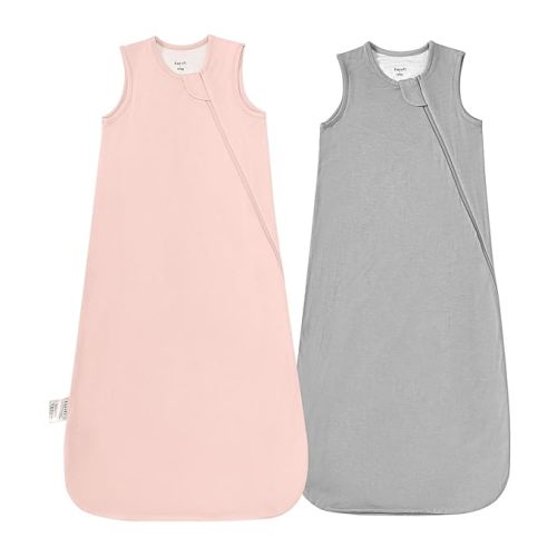 Supersoft Rayon Made from Bamboo Sleep Sack 3-6 Months Newborn Sleep Sack 0-3 Months 1.0 Tog Baby Wearable Blanket with 2-Way Zipper Unisex Sleeping Bag for Babies (2 Pack) Pink & Gray