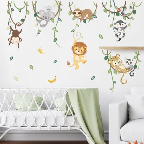 decalmile Jungle Animals Safari Wall Decals Lion Monkey Koala Wall Stickers Baby Nursery Kids Room Toddler Room Wall Decor