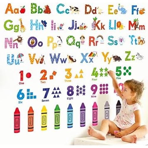 DECOWALL DS-8044 Animal Alphabet Numbers Colour Decals Stickers Kids Peel and Stick Removable for Room décor Letters ABC Classroom playroom Decorations Educational Bedroom Nursery
