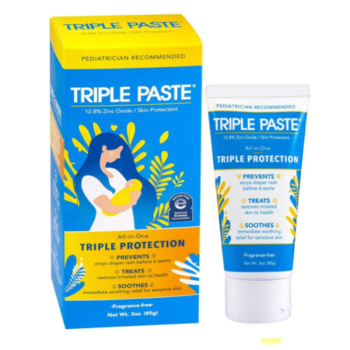 Triple Paste Diaper Rash Cream for Baby - 3 oz Tube - Zinc Oxide Ointment Treats, Soothes and Prevents Diaper Rash - Pediatrician-Recommended Hypoallergenic Formula with Soothing Botanicals