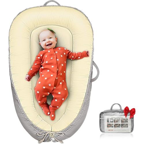 Baby Lounger - Infant Lounger for Newborn 0–24 Months, Waterproof Inner Cover and Pure Cotton Breathable Baby Nest Cover, Newborn Lounger for Baby Boys & Girls, Portable Lounger for Home and Travel