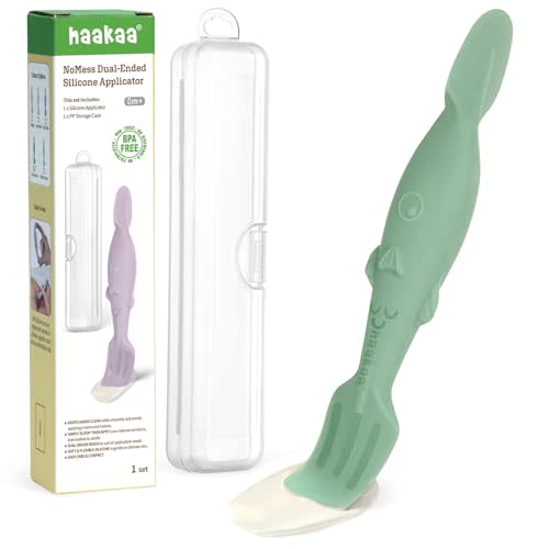 haakaa Baby Diaper Cream Spatula, Mess-free Silicone Diaper Rash Cream Applicator with Carrying Case, Diaper Cream Brush for Baby, Pea Green