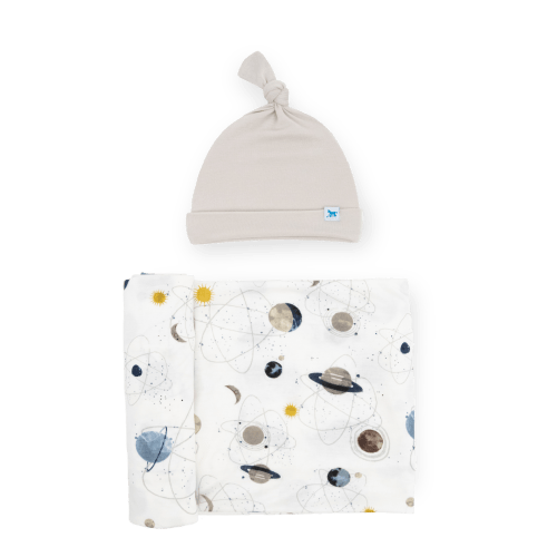 Stretch Knit Swaddle and Hat Set - Planets