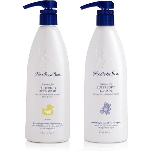 Noodle & Boo Fragrance-Free Baby Bath & Lotion Set – Soothing Body Wash + Super Soft Baby Lotion, 16 Fl Oz Each