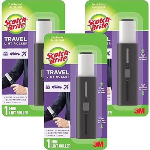 Scotch-Brite Retractable Lint Rollers 3-Pack, Portable Travel-Size Lint Removers for Pet Hair on Clothes, Furniture & Car, 3 in x 8.5 in Mini Rollers, 30 Sticky Sheets Each