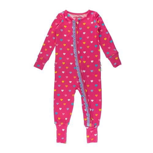 RuffleButts SoftSnooze™ Viscose from Bamboo Baby Girls Ruffle One Piece Convertible Pajamas