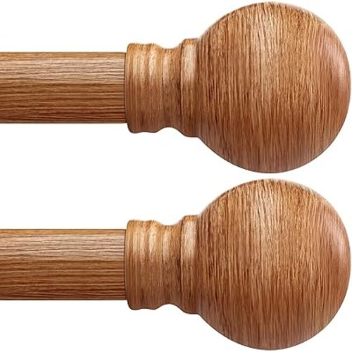 Boho Wood Curtain Rods for Windows 66 to 120 inch 1" Diameter Adjustable Large Long Expandable Heavy Duty Window Rod with Brackets Decorative Wooden Curtain Rod for Living Room Bedroom Kitchen